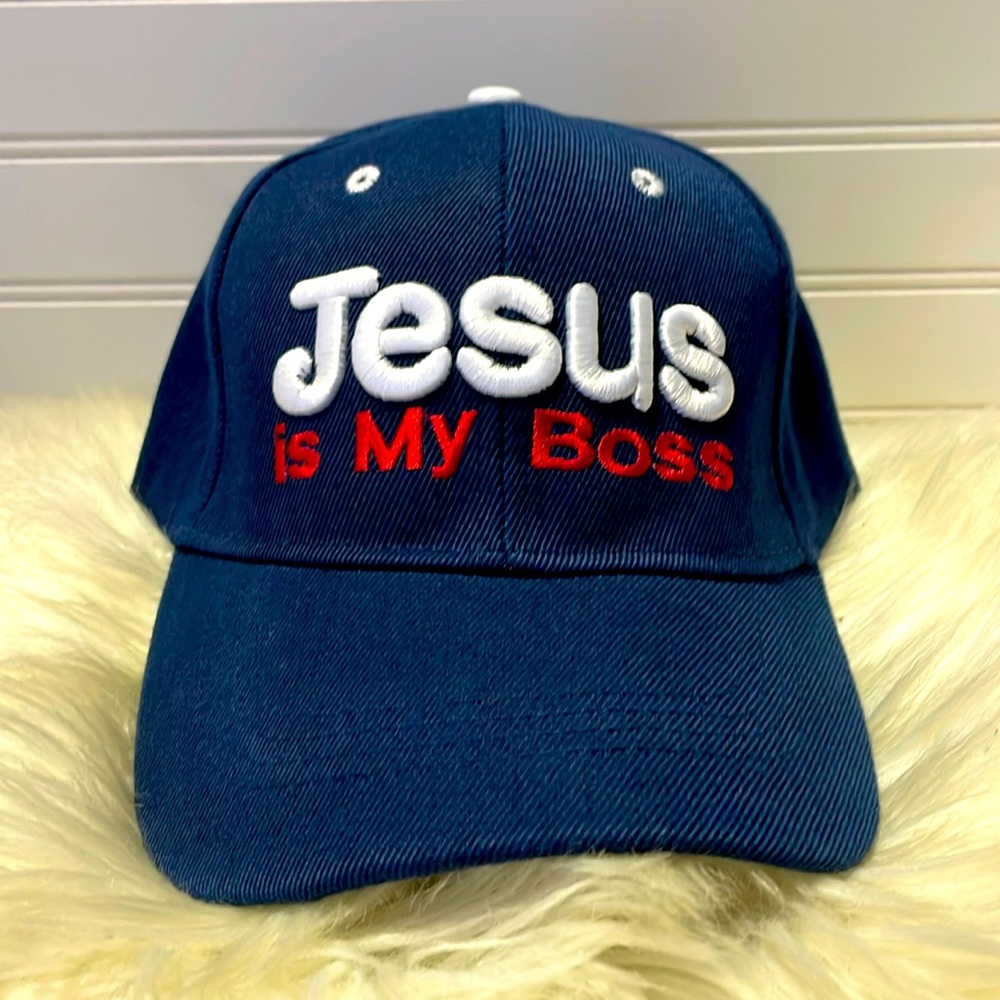 Jesus Is My Boss Navy Embroidered Baseball Cap